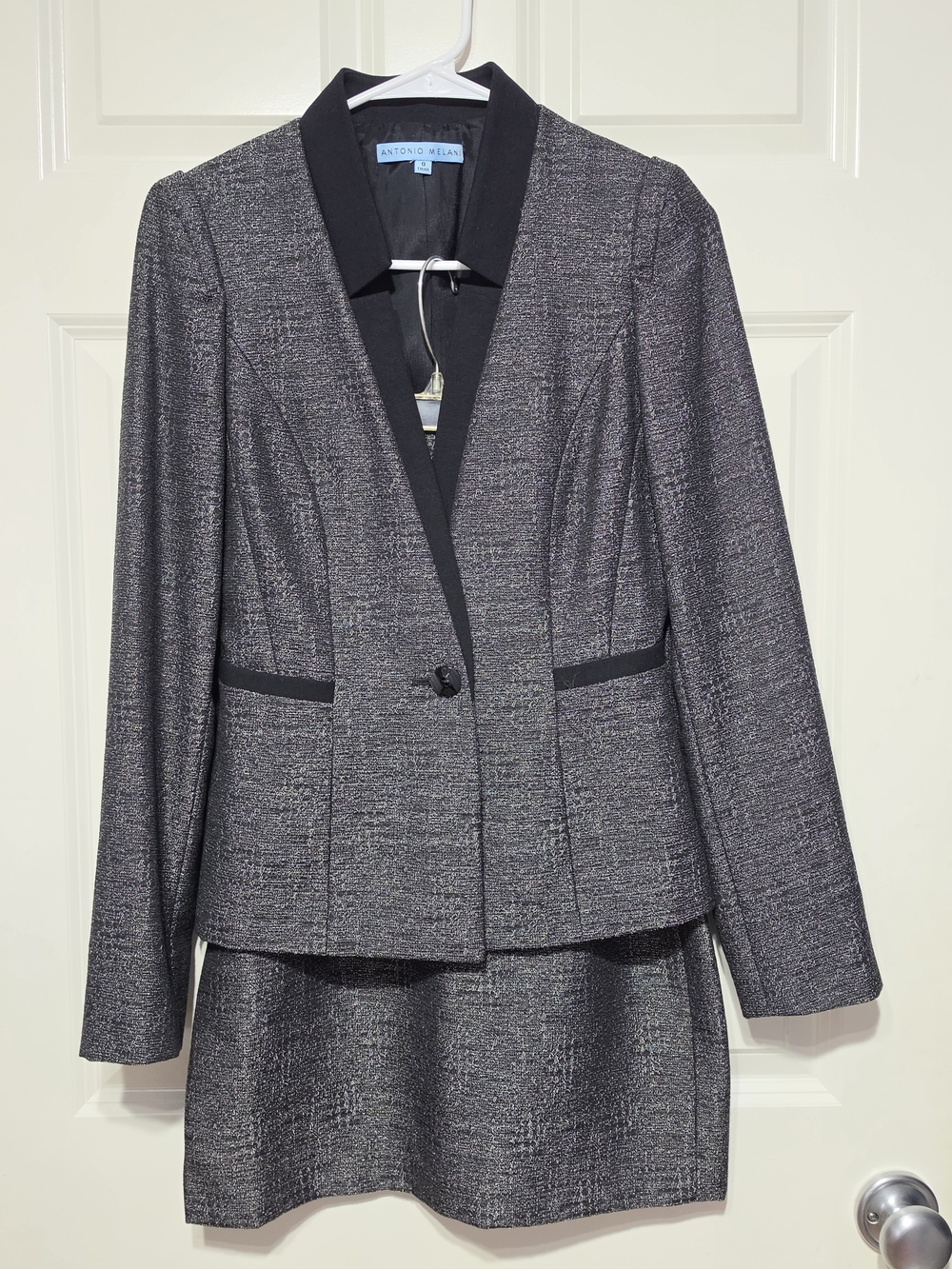 ANTONIO MELANI Black and Charcoal Two-Piece Skirt Suit